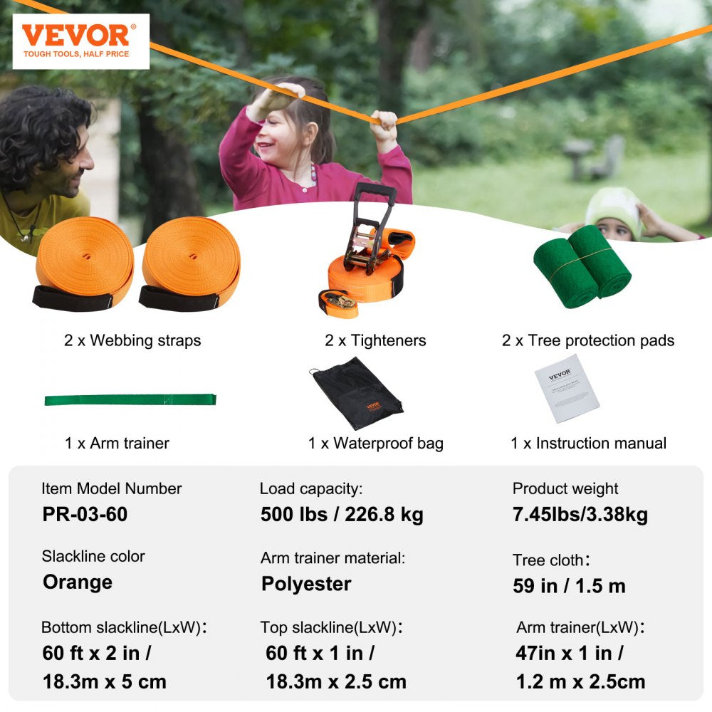Pr-03-60 - 61ft VEVOR Slackline Kit for Family Fun and Balance Training