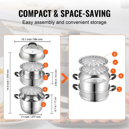 010384540794 - 11in Stainless Steel Steamer Set with 8.5QT Stock Pot