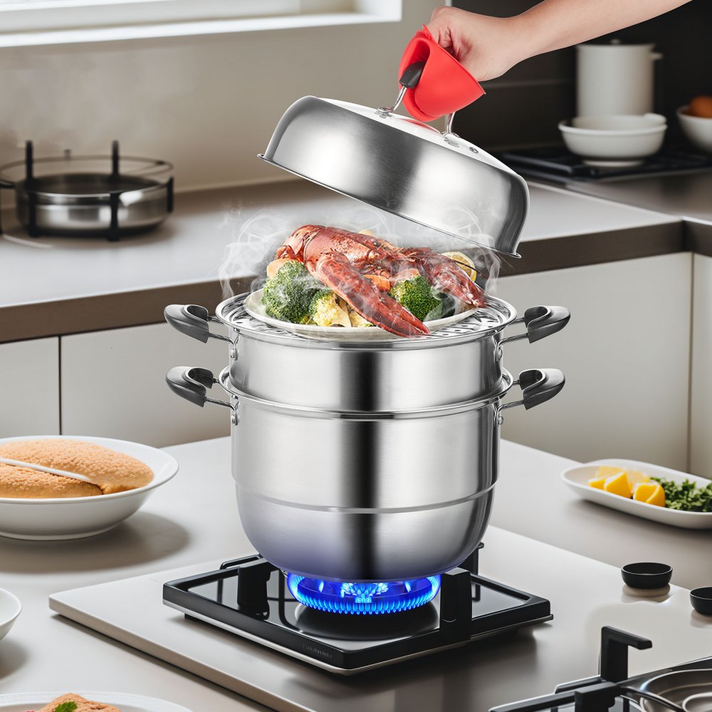 010384540794 - 11in Stainless Steel Steamer Set with 8.5QT Stock Pot