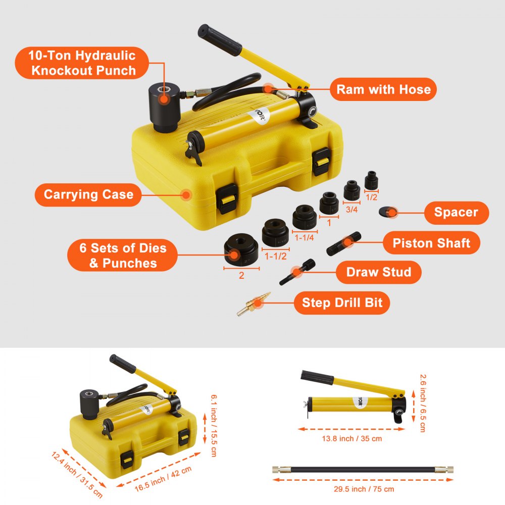 SYK-8B-1 - 10 Ton Hydraulic Hole Punch Kit with 6 Durable Dies