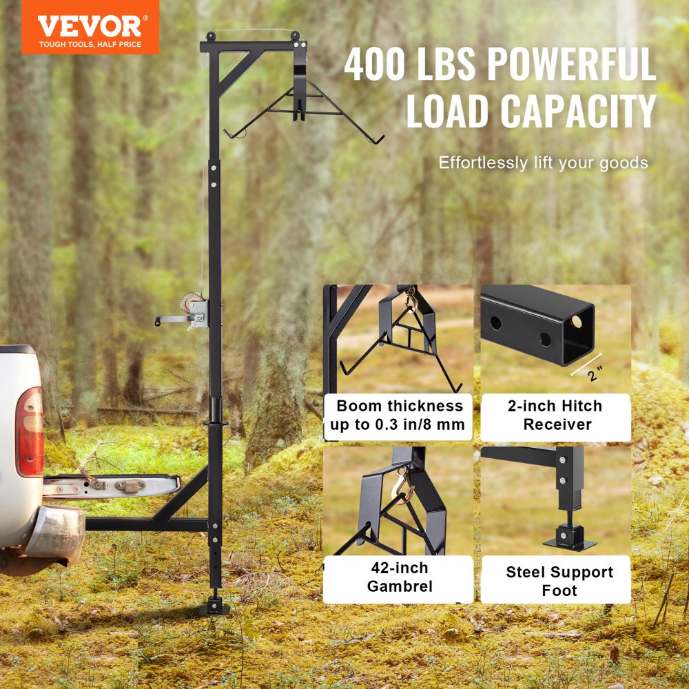 GZB88055-CD400LBS+ZCT - Adjustable 78-100.8" Steel Deer Hoist with 1200 lbs Winch