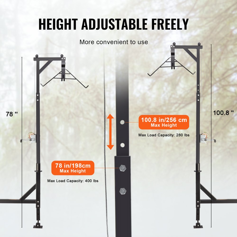 GZB88055-CD400LBS+ZCT - Adjustable 78-100.8" Steel Deer Hoist with 1200 lbs Winch