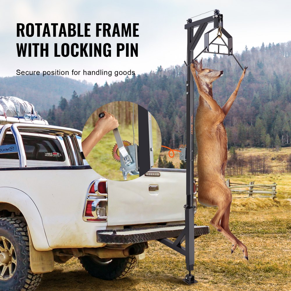 GZB88055-CD400LBS+ZCT - Adjustable 78-100.8" Steel Deer Hoist with 1200 lbs Winch