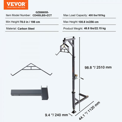 GZB88055-CD400LBS+ZCT - Adjustable 78-100.8" Steel Deer Hoist with 1200 lbs Winch