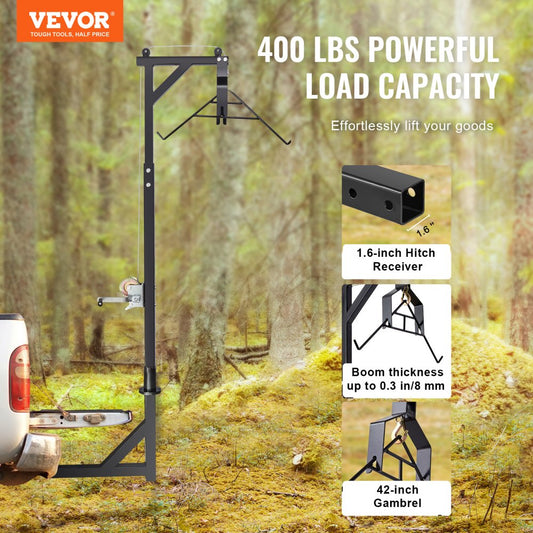 GZB88055-CD400LBS - Adjustable 67.7-84.3" Steel Hitch Deer Hoist with Winch