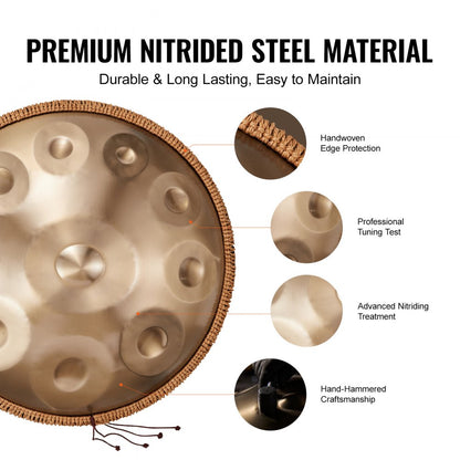 Golden-10 tone sound - 22-Inch D Minor Handpan Drum with 10 Tones