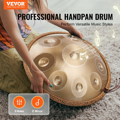 Golden-9 tone sound - 22" D Minor Steel Handpan Drum for Musical Enjoyment