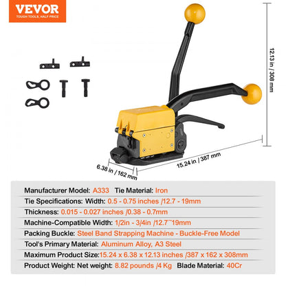 A333 - VEVOR 3-in-1 Steel Strapping Tool, 1/2"-3/4" Width