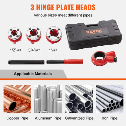 KT1103A - VEVOR 3 Die Ratchet Pipe Threader Kit for 1/2"-1" Pipes