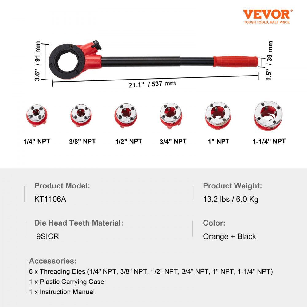 010276098676 - VEVOR 9SICR Ratchet Pipe Threader Kit for Accurate Threading