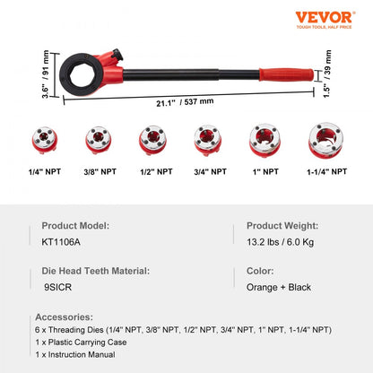 010276098676 - VEVOR 9SICR Ratchet Pipe Threader Kit for Accurate Threading
