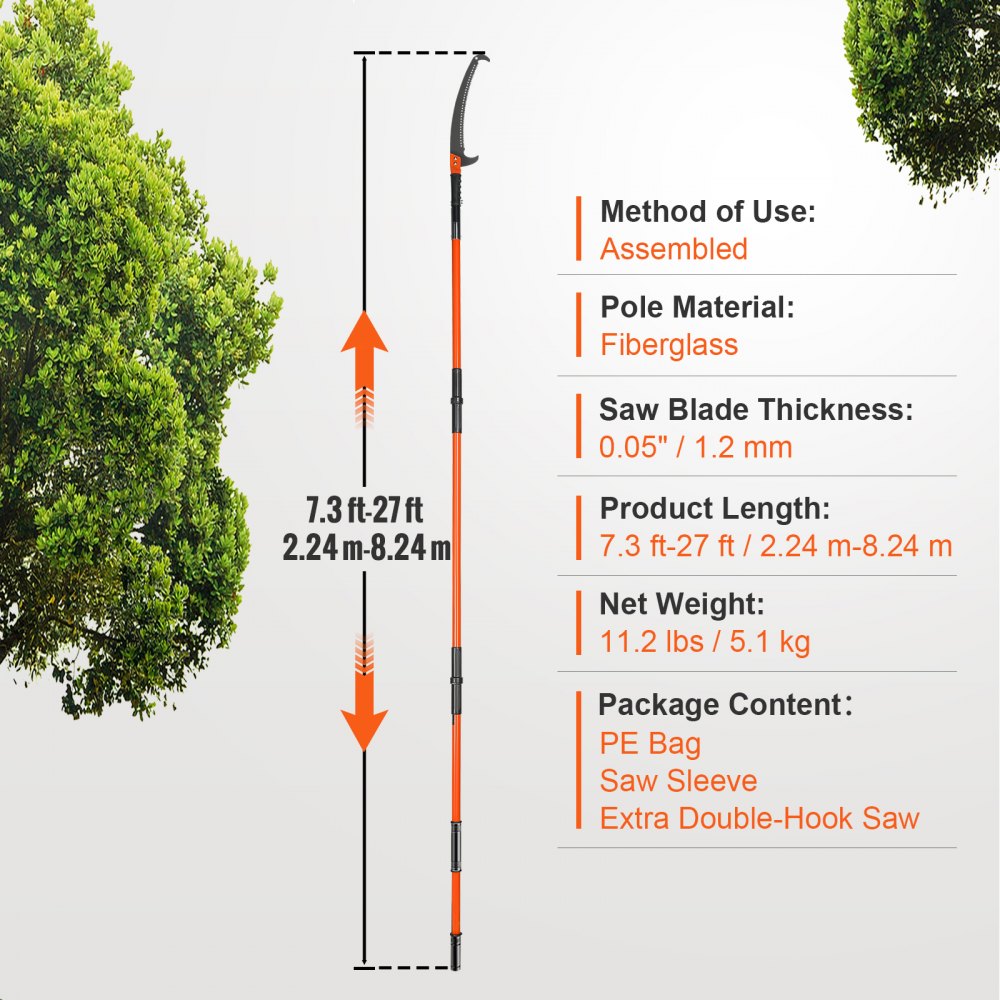 GZJ-8m8 - 7.3-27ft VEVOR Extendable Pole Saw with Steel Blade