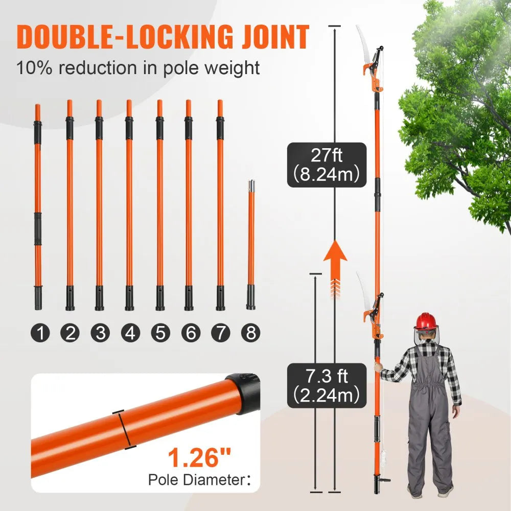 GZJDJZ-8m8 - 7.3 to 27 ft Extendable Manual Pole Saw for Pruning