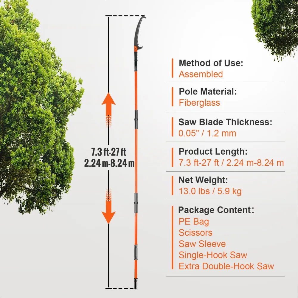 GZJDJZ-8m8 - 7.3 to 27 ft Extendable Manual Pole Saw for Pruning