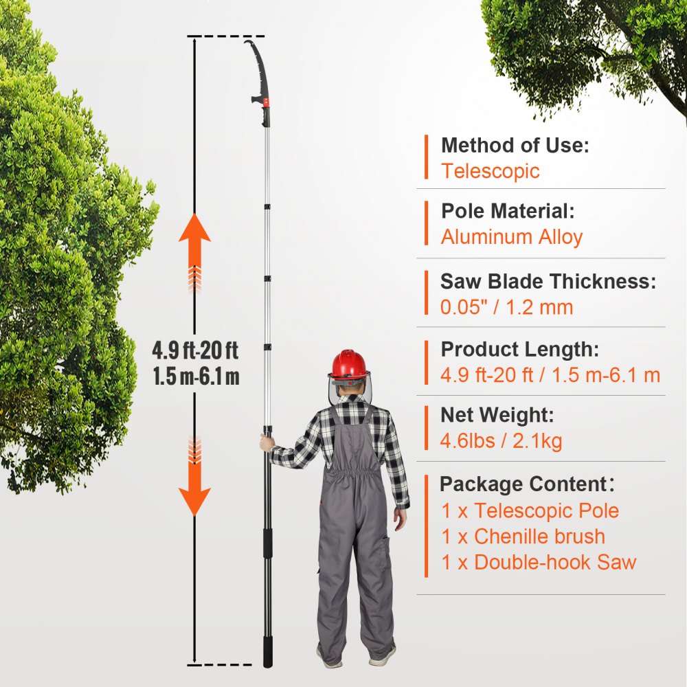 GZJ-6m5 - 20 ft VEVOR Extendable Pole Saw for High Branch Trimming