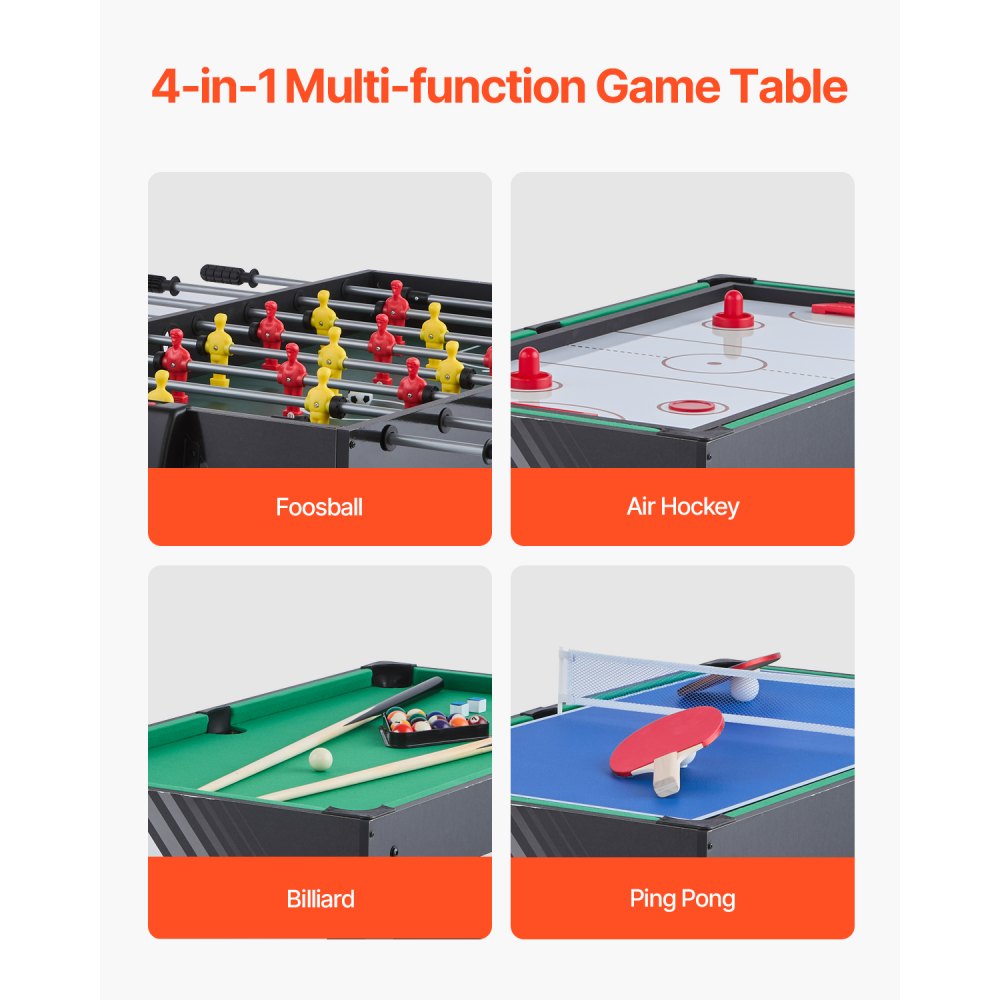 SUM-4824-4K - 48" 4-in-1 Game Table: Air Hockey, Foosball, Billiards & Tennis