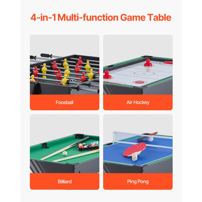 SUM-4824-4K - 48" 4-in-1 Game Table: Air Hockey, Foosball, Billiards & Tennis