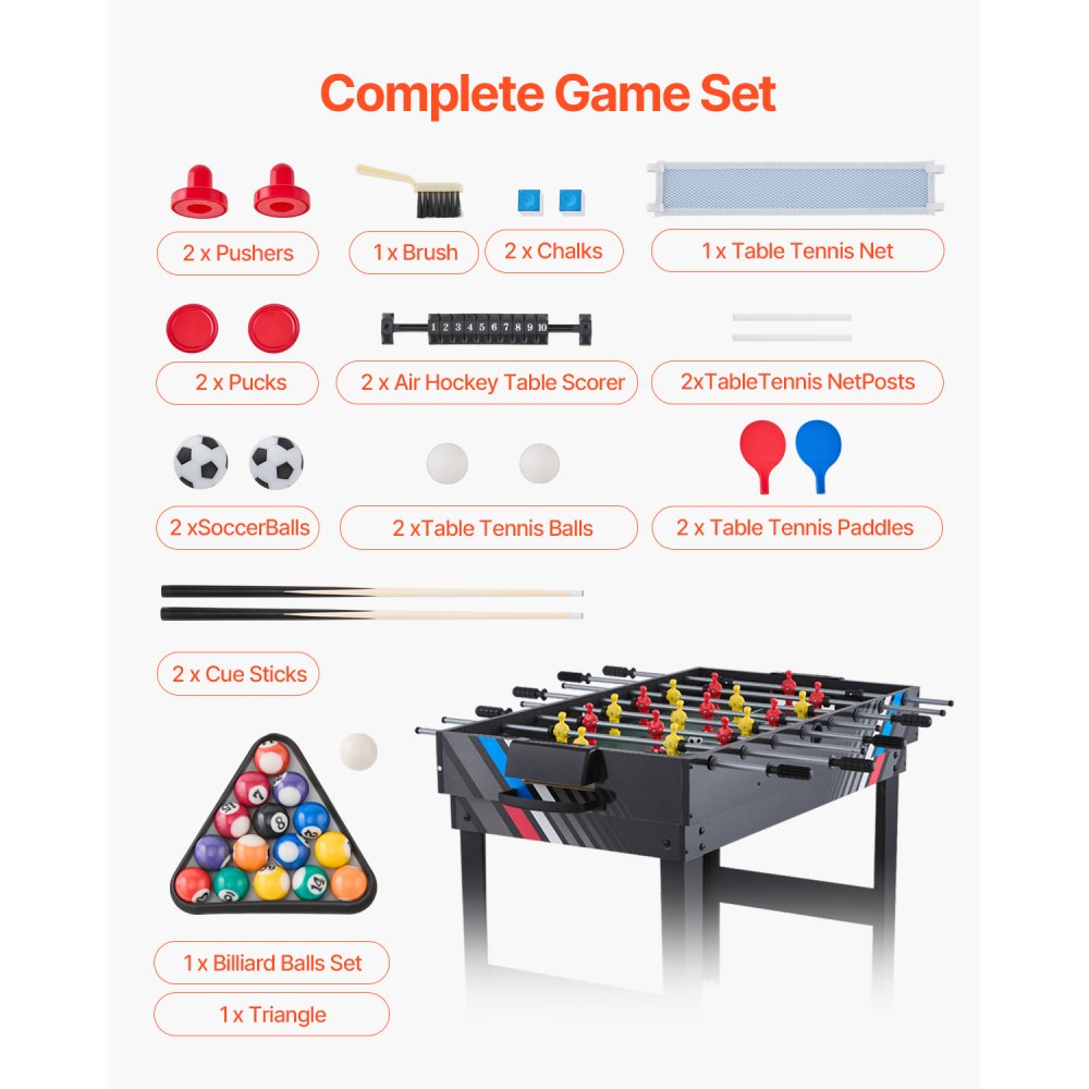SUM-4824-4K - 48" 4-in-1 Game Table: Air Hockey, Foosball, Billiards & Tennis