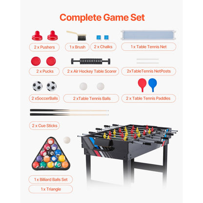 SUM-4824-4K - 48" 4-in-1 Game Table: Air Hockey, Foosball, Billiards & Tennis