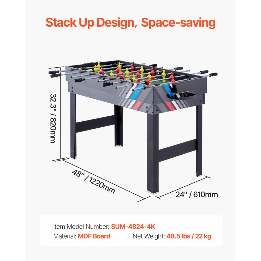 SUM-4824-4K - 48" 4-in-1 Game Table: Air Hockey, Foosball, Billiards & Tennis