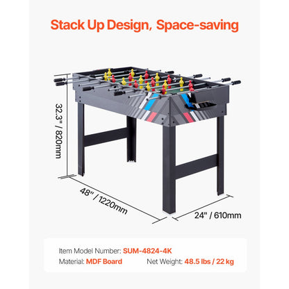 SUM-4824-4K - 48" 4-in-1 Game Table: Air Hockey, Foosball, Billiards & Tennis