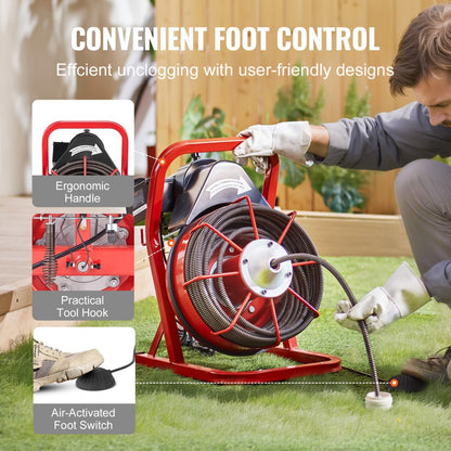 D1000 - 75FT Electric Drain Cleaner with Durable Steel Core Cable