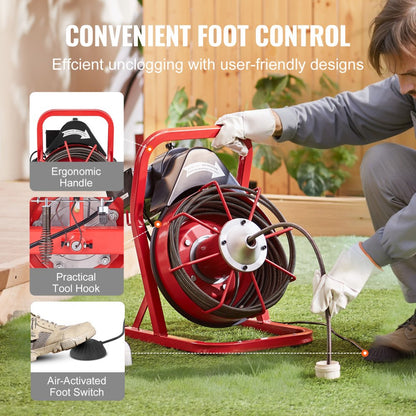 D1000 - 50FT VEVOR Electric Drain Cleaner with Steel Cable and Foot Pedal