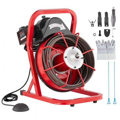 D1000 - 50FT VEVOR Electric Drain Cleaner with Steel Cable and Foot Pedal
