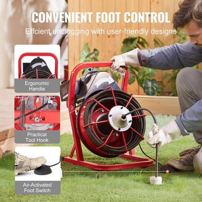 D1000 - VEVOR 75FT Drain Cleaning Machine with Ergonomic Handle