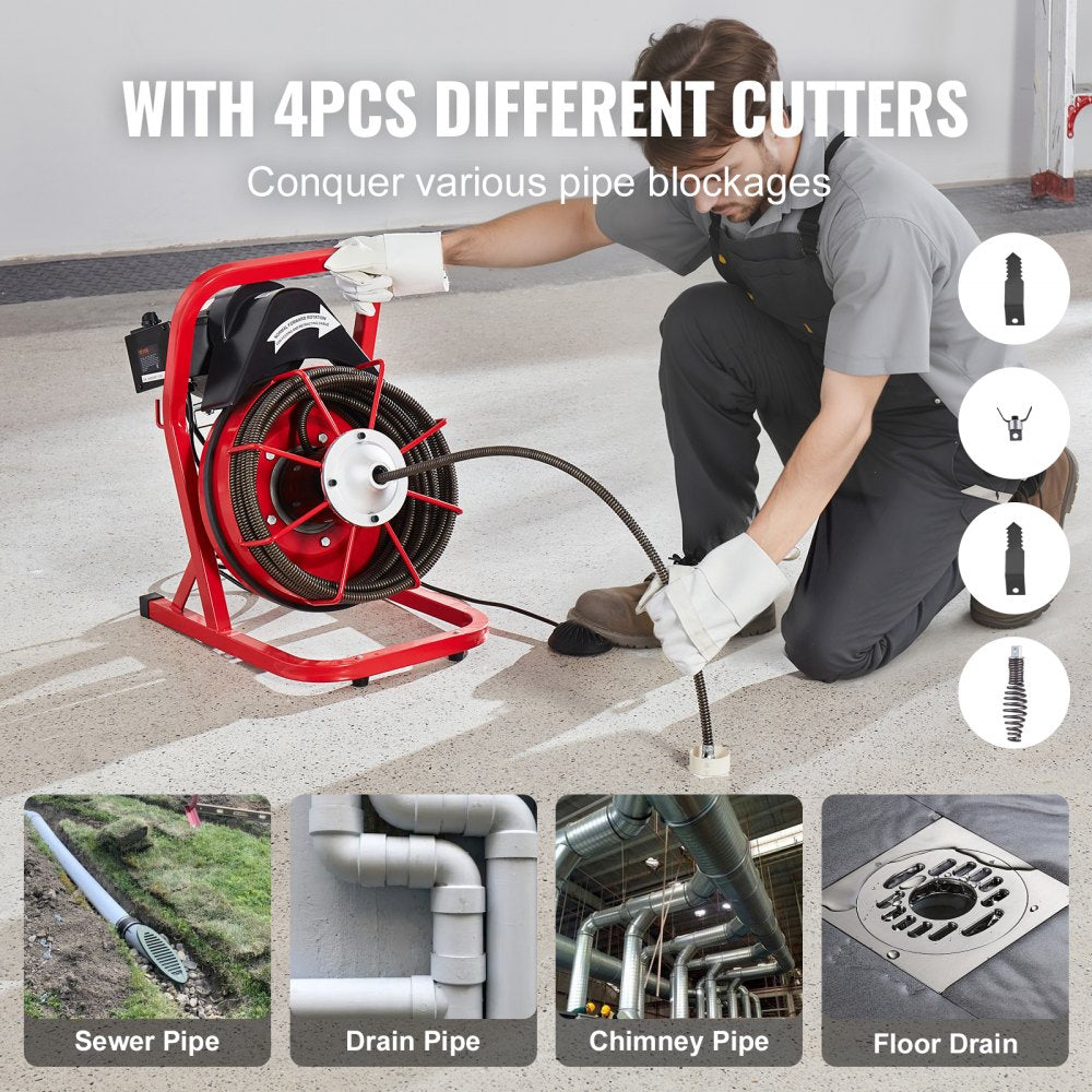 D1000 - 50FT Electric Drain Cleaner with Interchangeable Cutters