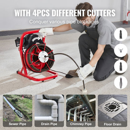 D1000 - 50FT Electric Drain Cleaner with Interchangeable Cutters