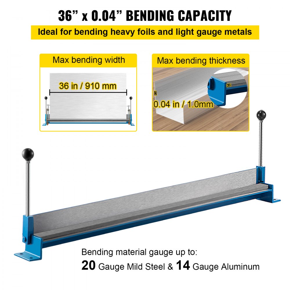 Metal Bender Brake - 36" Steel Bending Tool for Angles Up to 90°