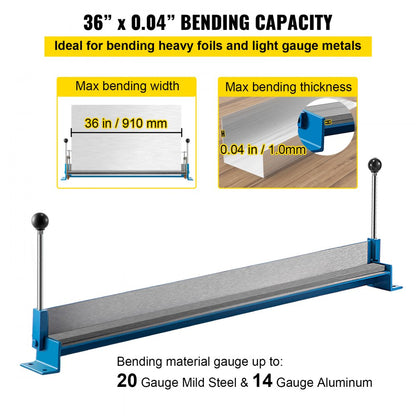 Metal Bender Brake - 36" Steel Bending Tool for Angles Up to 90°