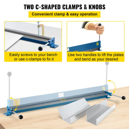 Metal Bender Brake - 36" Steel Bending Tool for Angles Up to 90°
