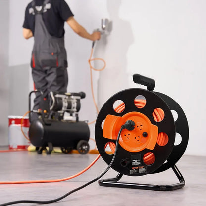 LA057G - 100FT Heavy-Duty Extension Cord Reel with Four Outlets