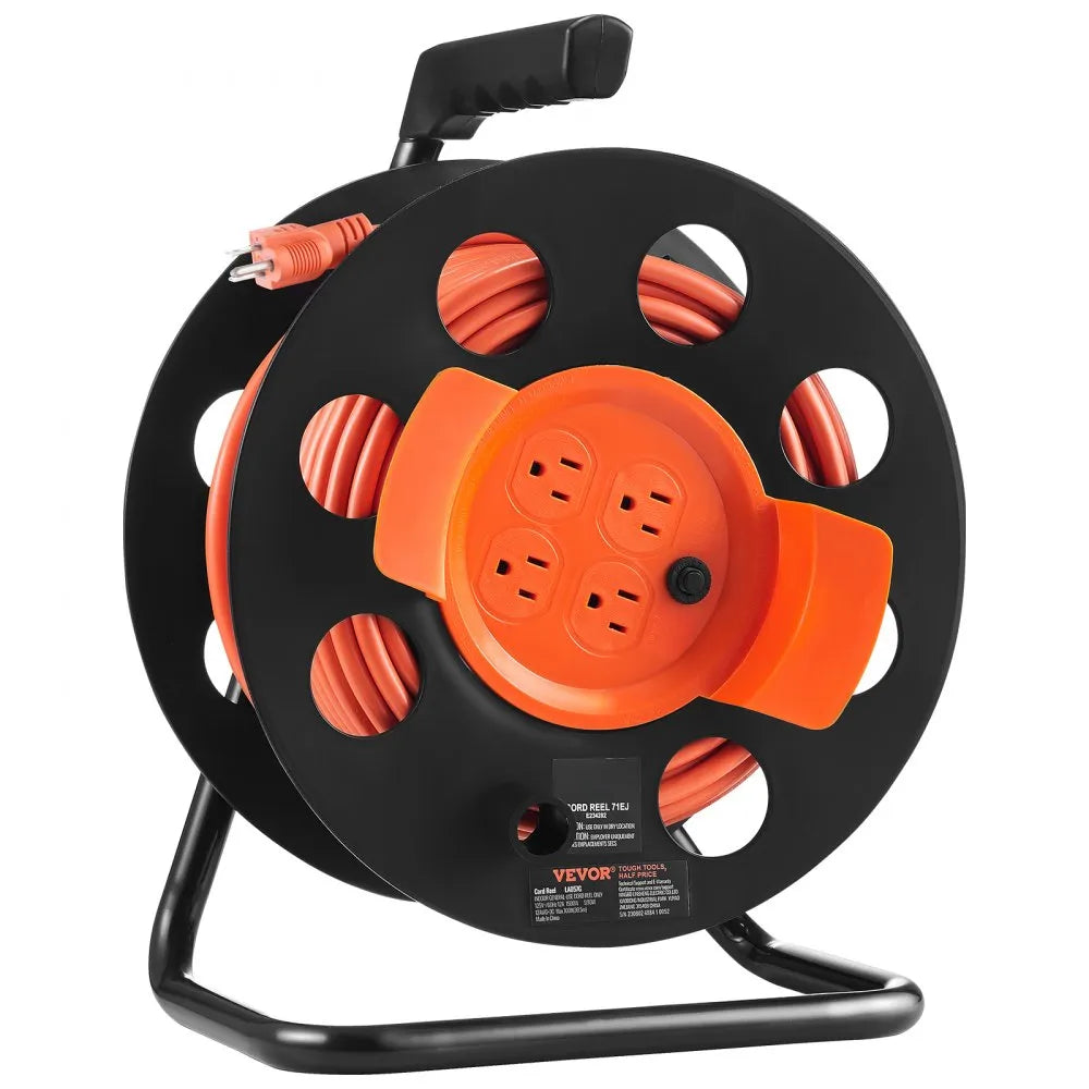 LA057G - 100FT Heavy-Duty Extension Cord Reel with Four Outlets