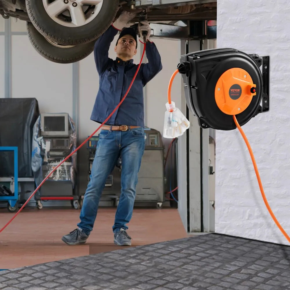 NAE-B10 - Durable 30FT VEVOR Retractable Extension Cord Reel, 16AWG/3C