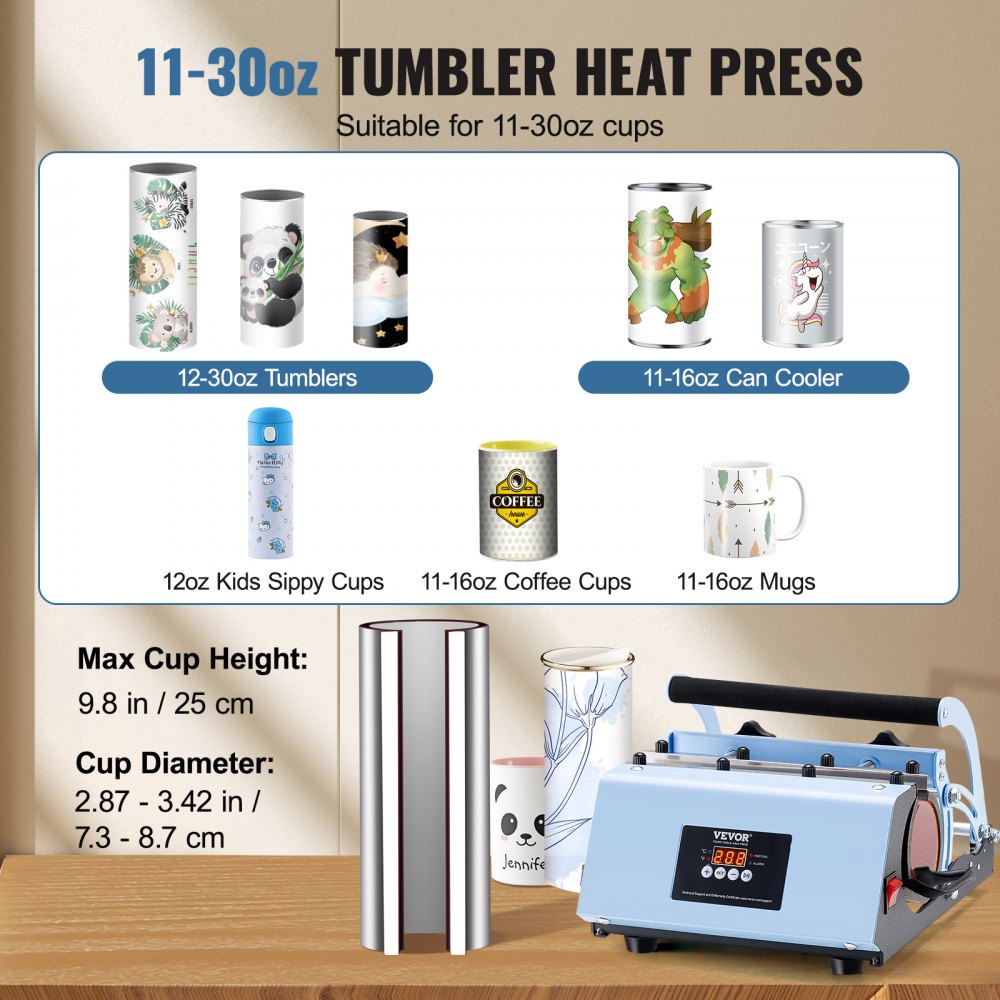 WBFCHP30OZ - Portable 11-30oz VEVOR Cup Heat Press, Quick Sublimation