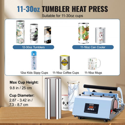 WBFCHP30OZ - Portable 11-30oz VEVOR Cup Heat Press, Quick Sublimation