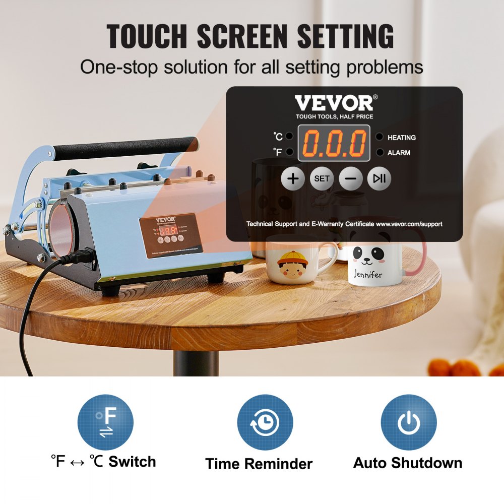 WBFCHP30OZ - Portable 11-30oz VEVOR Cup Heat Press, Quick Sublimation