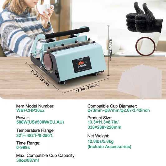 WBFCHP30OZ - VEVOR 11-30oz Tumbler Heat Press Machine with Touchscreen