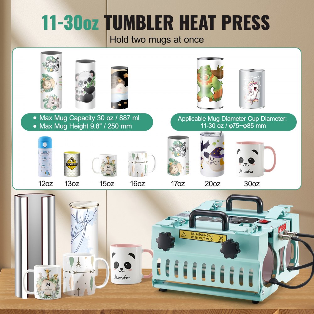TLK2730OZ-2S - Dual-Station Heat Press for 11-30 oz Tumblers & Mugs