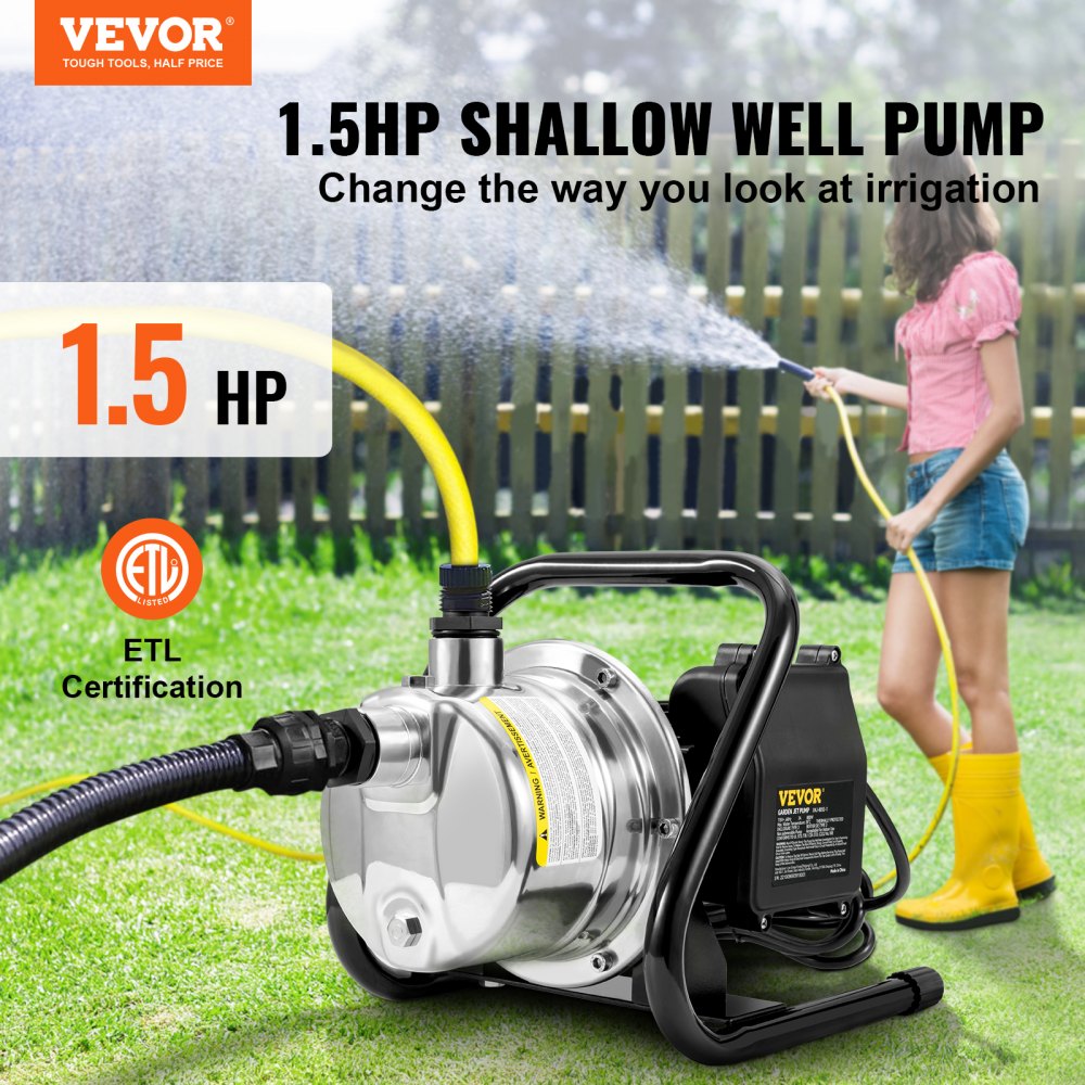 XKJ-1105S - 1.5HP Shallow Well Pump with 1200GPH Flow Rate