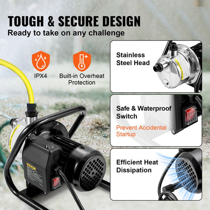XKJ-1105S - 1.5HP Shallow Well Pump with 1200GPH Flow Rate