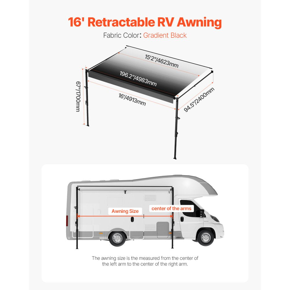 B1 - 16' x 7.7' Durable RV Awning with Reinforced PVC Frame