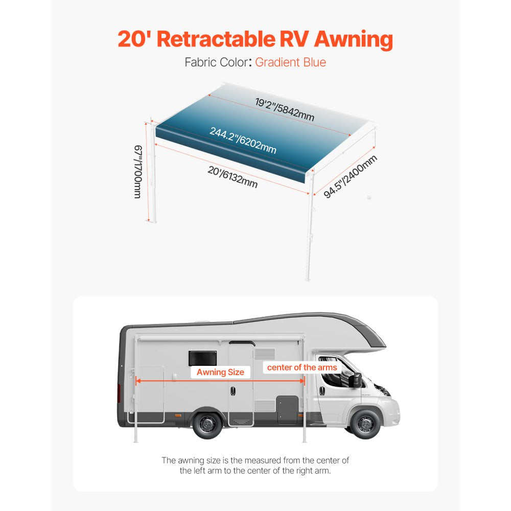 B1 - Durable 20' x 7.7' RV Awning with Reinforced Aluminum Frame