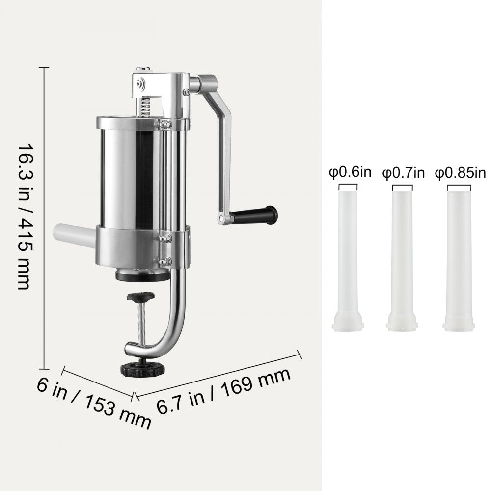 ES-1.5L - Stainless Steel 1.5L Sausage Stuffer with Three Filling Tubes