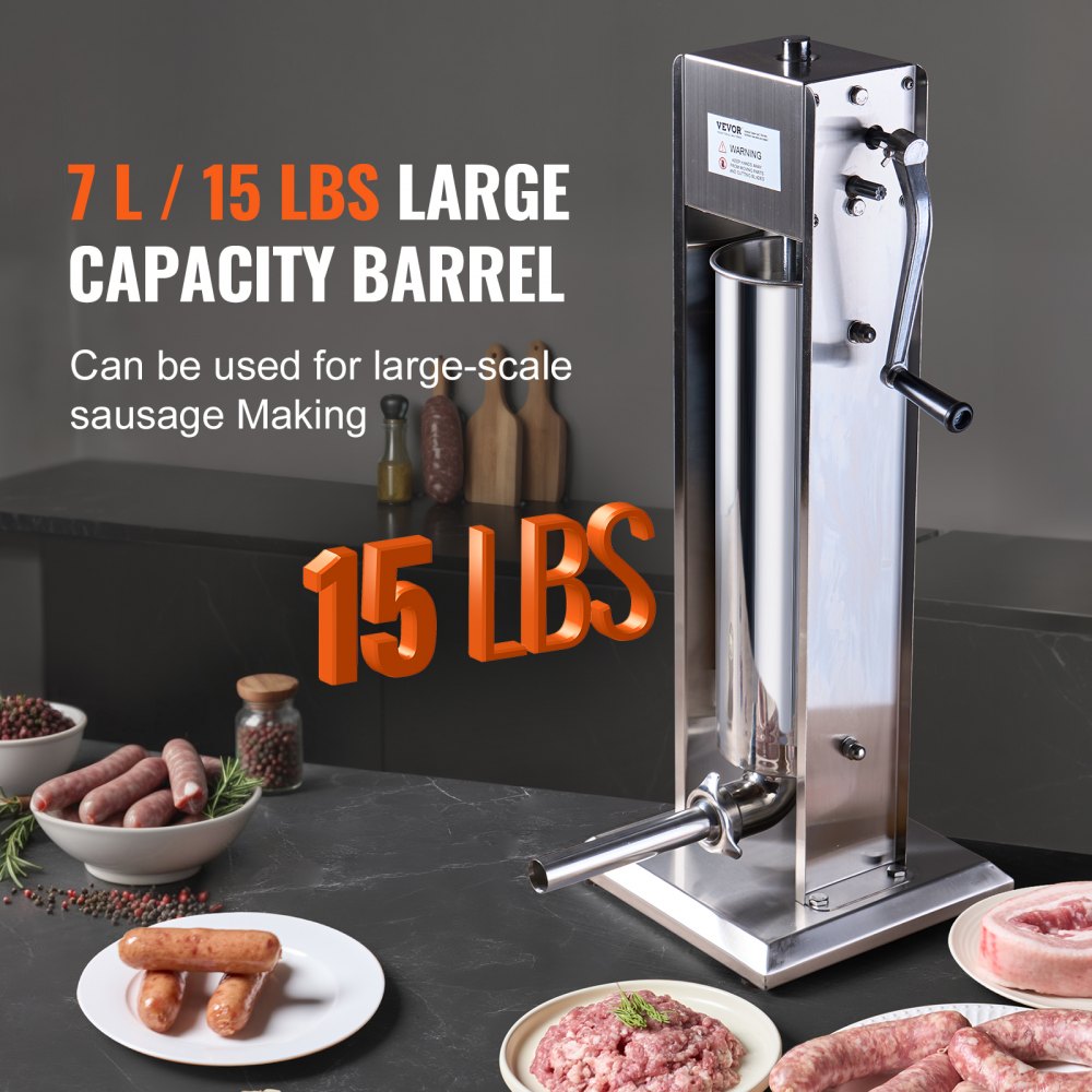 1A-SS715 - 7L Stainless Steel Manual Sausage Stuffer for High-Volume Use