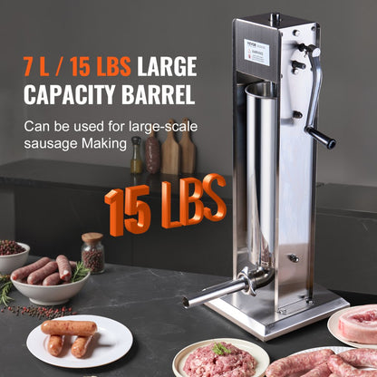 1A-SS715 - 7L Stainless Steel Manual Sausage Stuffer for High-Volume Use