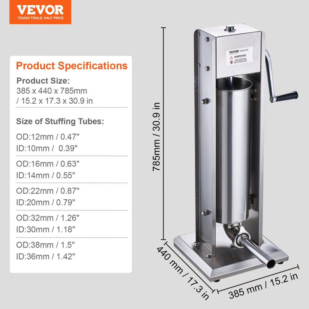 1A-SS715 - 7L Stainless Steel Manual Sausage Stuffer for High-Volume Use